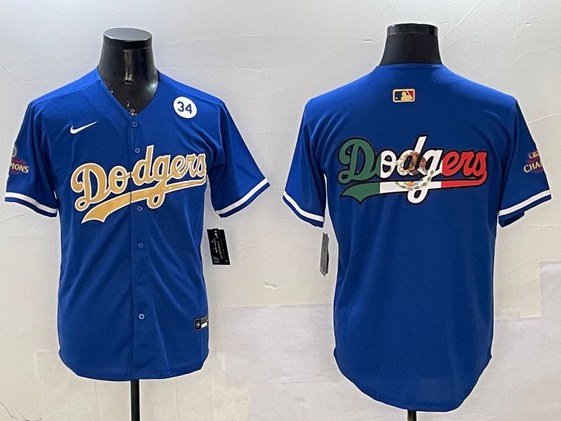 Men Los Angeles Dodgers Blank Blue Champion gold character 2025 Nike MLB Jersey style 11->los angeles dodgers->MLB Jersey